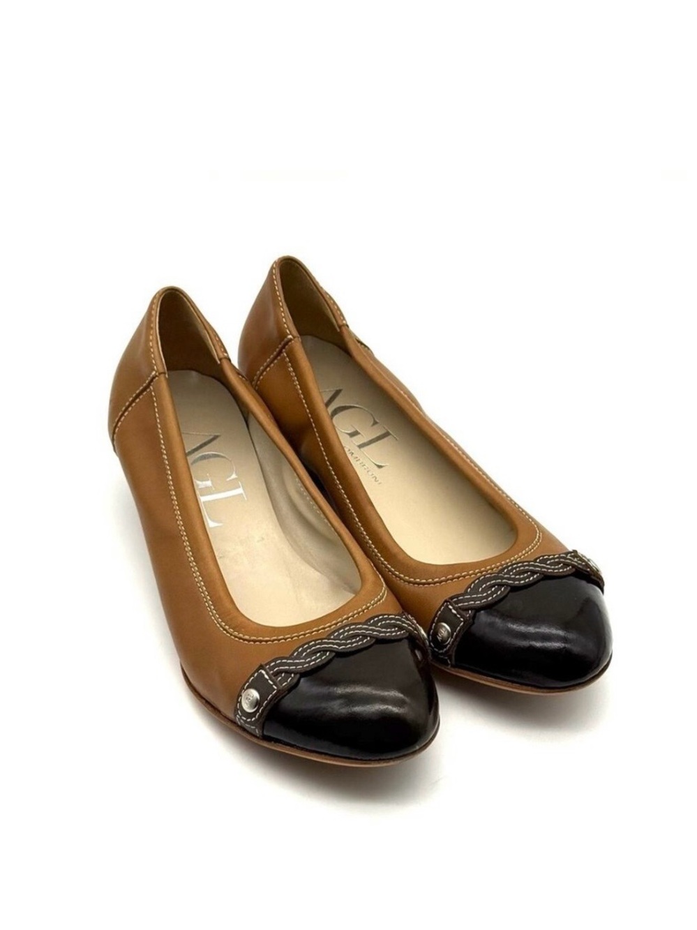 AGL Attilio Giusti Lemobruni Monika Cap Toe Wedge Brown Leather Braided EU 39